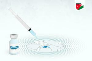 COVID-19 vaccination in Jordan, coronavirus vaccination illustration with vaccine bottle and syringe injection in map of Jordan. vector