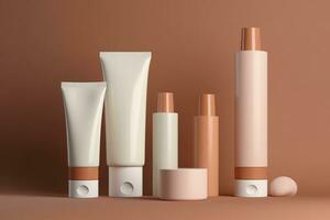 Blank cosmetic skincare makeup containers. 3D Render. Generative AI photo