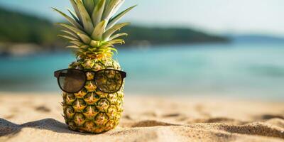 Background of pineapple with sunglass. Created with AI tools photo