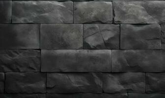 Close-up of a black stone block wall texture. Created with AI photo
