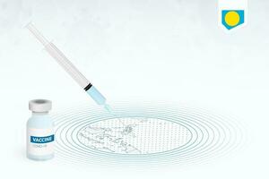 COVID-19 vaccination in Palau, coronavirus vaccination illustration with vaccine bottle and syringe injection in map of Palau. vector