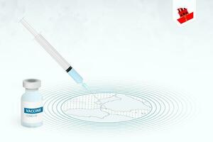 COVID-19 vaccination in Gibraltar, coronavirus vaccination illustration with vaccine bottle and syringe injection in map of Gibraltar. vector