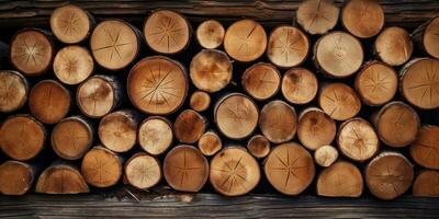 Wooden natural sawn logs as background. Created with AI tools photo