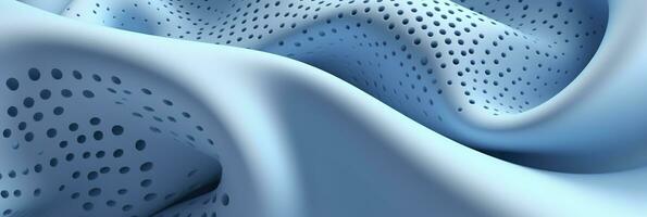 Breathable fabric dry light blue soft mesh holes floating light blue background. Generative AI photo