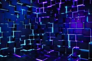 blue and purple lighted panels on a wall. generative AI photo