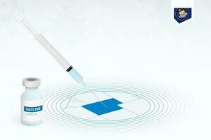 covid-19 vacunación en Utah, coronavirus vacunación ilustración con vacuna botella y jeringuilla inyección en mapa de Utah. vector