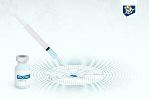 COVID-19 vaccination in Connecticut, coronavirus vaccination illustration with vaccine bottle and syringe injection in map of Connecticut. vector