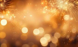 A sparkler emits shimmering light against a golden bokeh background. Created with AI photo