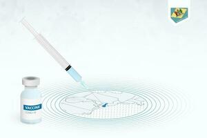 COVID-19 vaccination in Delaware, coronavirus vaccination illustration with vaccine bottle and syringe injection in map of Delaware. vector