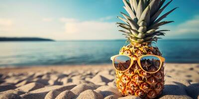 Background of pineapple with sunglass. Created with AI tools photo