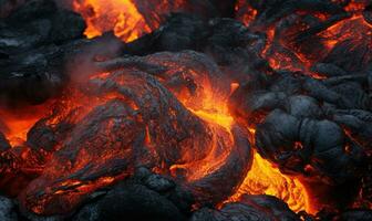 Close-up of cooled lava textures from a volcano. Created with AI photo