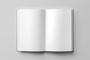 Blank opened book mockup, top view, isolated on white background. Generative AI photo