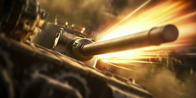 A Close Up Look at the Power and Destruction of a World War II Tank Firing Shell. AI Generative photo