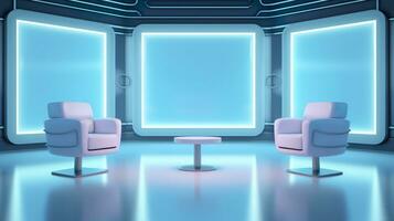 The Future of Game Shows. A Simple, Modern Setting with Two Chairs and a Whole Lot of Fun. AI Generative photo