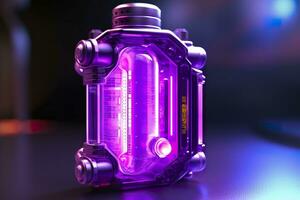 Purple Sci Fi Energy Flask with Pure Background. AI Generative photo