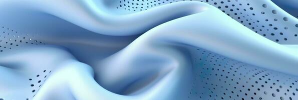 Breathable fabric dry light blue soft mesh holes floating light blue background. Generative AI photo