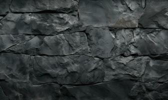 Close-up of a black stone block wall texture. Created with AI photo