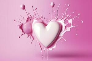 Pink heart shape milk splash, romantic food symbol for Valentines day, AI Generative photo