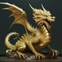 Golden dragon statue. Chinese dragon made of gold. AI Generative photo