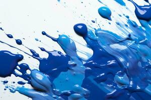 Close up of blue paint shapes on white background with copy space. AI Generative photo