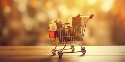 E-Commerce Shopping Cart with Multiple Products. A Sunlit Abstract Background. E-commerce concept. AI Generative photo