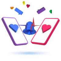 3d mobile phone with love and heart breath icon or falling love each other png