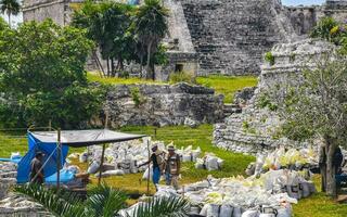 Tulum Quintana Roo Mexico 2023 Ancient Tulum ruins Mayan site temple pyramids artifacts landscape Mexico. photo