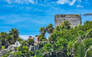 Tulum Quintana Roo Mexico 2023 Ancient Tulum ruins Mayan site temple pyramids artifacts landscape Mexico. photo