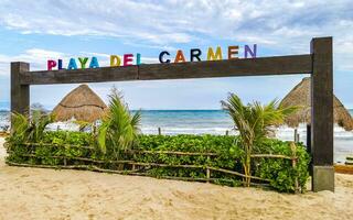 Playa del Carmen Quintana Roo Mexico 2023 Colorful Playa del Carmen lettering sign symbol on beach Mexico. photo