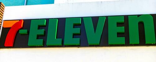 Playa del Carmen Quintana Roo Mexico 2021 7 Eleven shop store entrance logo Playa del Carmen Mexico. photo