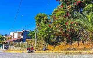 Puerto Escondido Oaxaca Mexico 2023 Typical beautiful colorful tourist street sidewalk city Puerto Escondido Mexico. photo