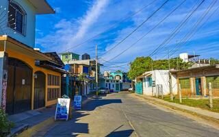 Puerto Escondido Oaxaca Mexico 2023 Typical beautiful colorful tourist street sidewalk city Puerto Escondido Mexico. photo