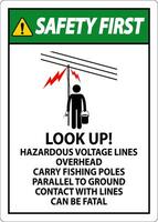 Safety First Sign Look Up Hazardous Voltage Lines Overhead vector