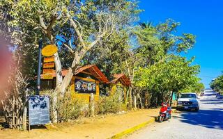 Puerto Escondido Oaxaca Mexico 2023 Typical beautiful colorful tourist street sidewalk city Puerto Escondido Mexico. photo