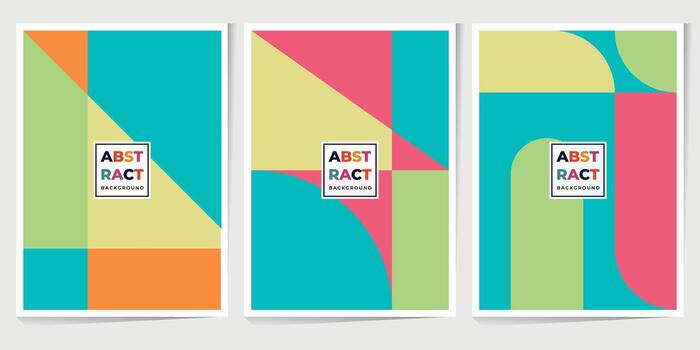 Abstract geometric pattern background, vector minimal geometry poster with circle, triangle and square lines art design. Colored pattern background, posters set