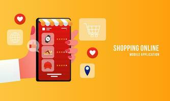 Shopping online on website in mobile application. Digital online marketing concept vector