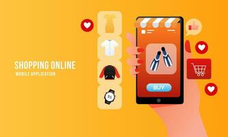 Shopping online on website in mobile application. Digital online marketing concept vector