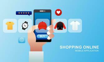 Shopping online on website in mobile application. Digital online marketing concept vector
