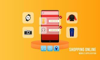 Shopping online on website in mobile application. Digital online marketing concept vector