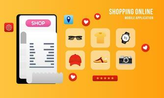 Shopping online on website in mobile application. Digital online marketing concept vector