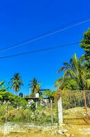 Typical beautiful colorful tourist street sidewalk city Puerto Escondido Mexico. photo