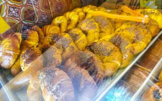 Bread rolls baguettes cakes and other pastries in Mexico. photo