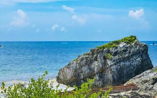 Natural seascape panorama view Tulum ruins Mayan site temple Mexico. photo