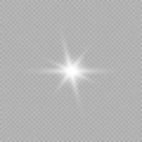 Light effect of lens flares. White glowing lights starburst effects with sparkles on a grey background. Vector illustration