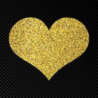 Gold glittering heart on dark background. Background with gold sparkles and glitter effect. Vector illustration