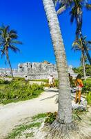 Tulum Quintana Roo Mexico 2023 Ancient Tulum ruins Mayan site temple pyramids artifacts landscape Mexico. photo