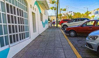 Puerto Escondido Oaxaca Mexico 2023 Typical beautiful colorful tourist street sidewalk city Puerto Escondido Mexico. photo