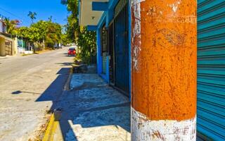 Puerto Escondido Oaxaca Mexico 2023 Typical beautiful colorful tourist street sidewalk city Puerto Escondido Mexico. photo