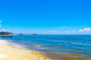 Tropical mexican beach clear turquoise water Playa del Carmen Mexico. photo