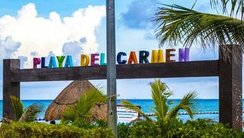 Playa del Carmen Quintana Roo Mexico 2023 Colorful Playa del Carmen lettering sign symbol on beach Mexico. photo